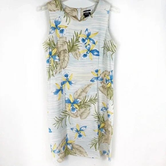 100% Silk Hawaiian Floral Sleeveless Dress Tropical Coastal Grandma 12 Cruise - Picture 10 of 10